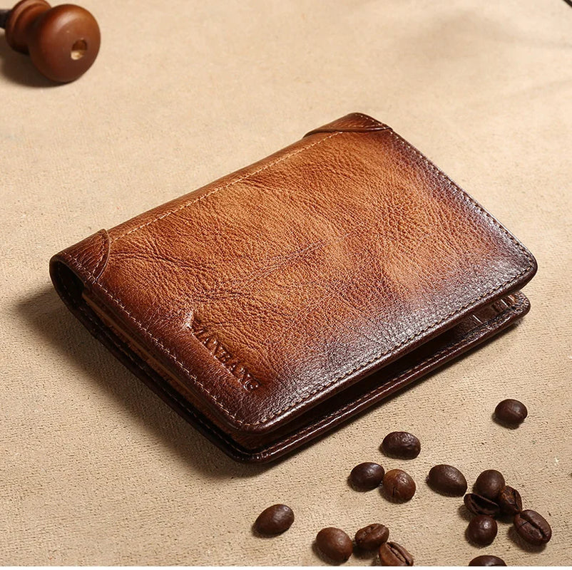 Men'S Wallets RFID Genuine Leather Trifold Wallets for Men with ID Window and Credit Card Holder