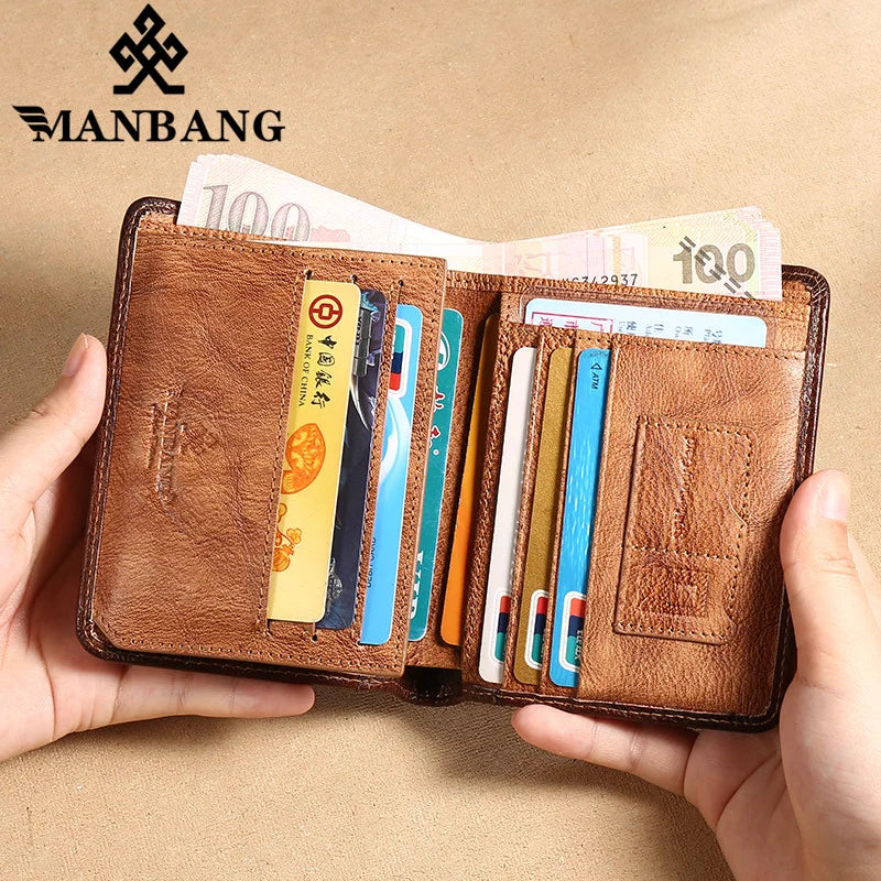 Men'S Wallets RFID Genuine Leather Trifold Wallets for Men with ID Window and Credit Card Holder