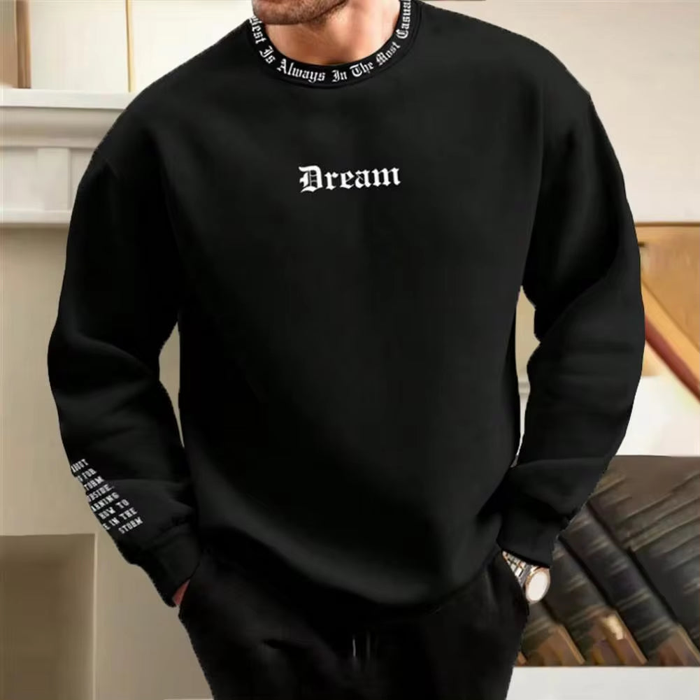 Men Sweatshirt Men'S Fall Winter Letter Print Sweatshirt Thick Warm Casual Top for Cold Weather Men Soft Sweatshirt