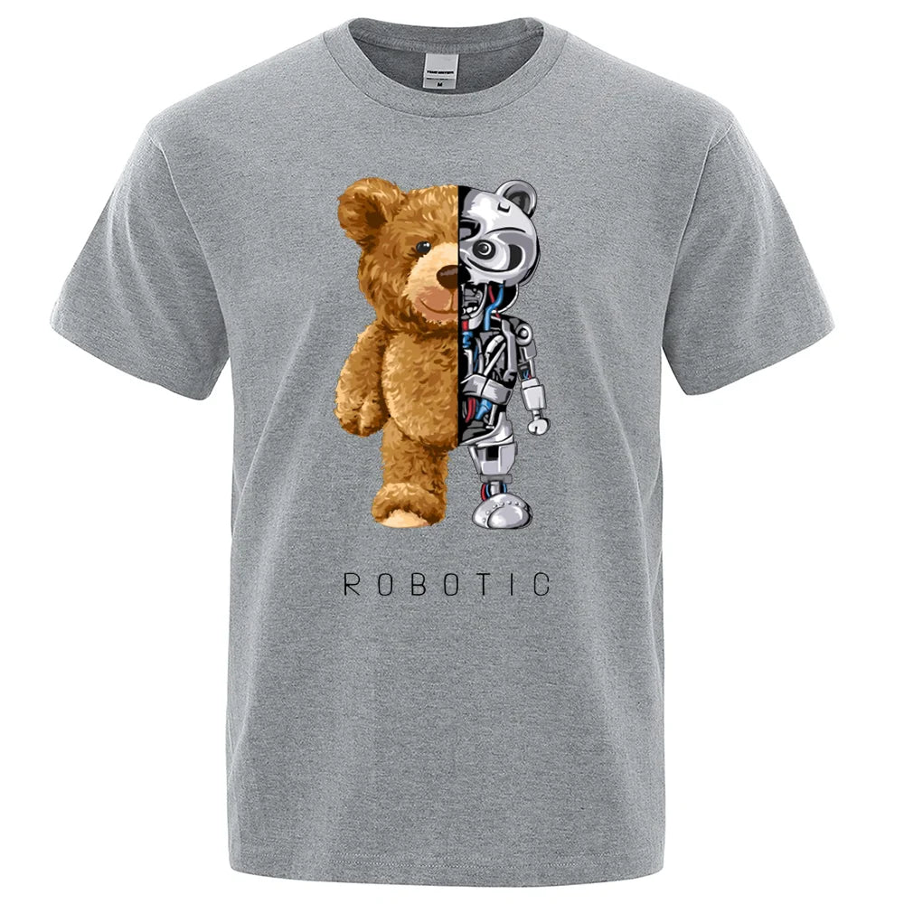 Funny Ted Bear Robot Tshirt Robotic Bear Men Short Sleeve Fashion Casual Clothing Summer Cotton Tees Oversized Street T-Shirts